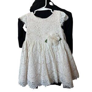 Rare Editions Lace Flower Girl Dress Ivory  Toddler 3T  Satin Sash  Cap-Sleeve